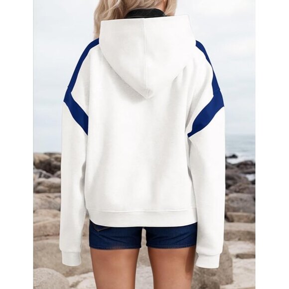 Fleece Oversized Color Block Hoodie Long Sleeve Sweatshirt with Pocket  SMALL NE - Picture 3 of 8
